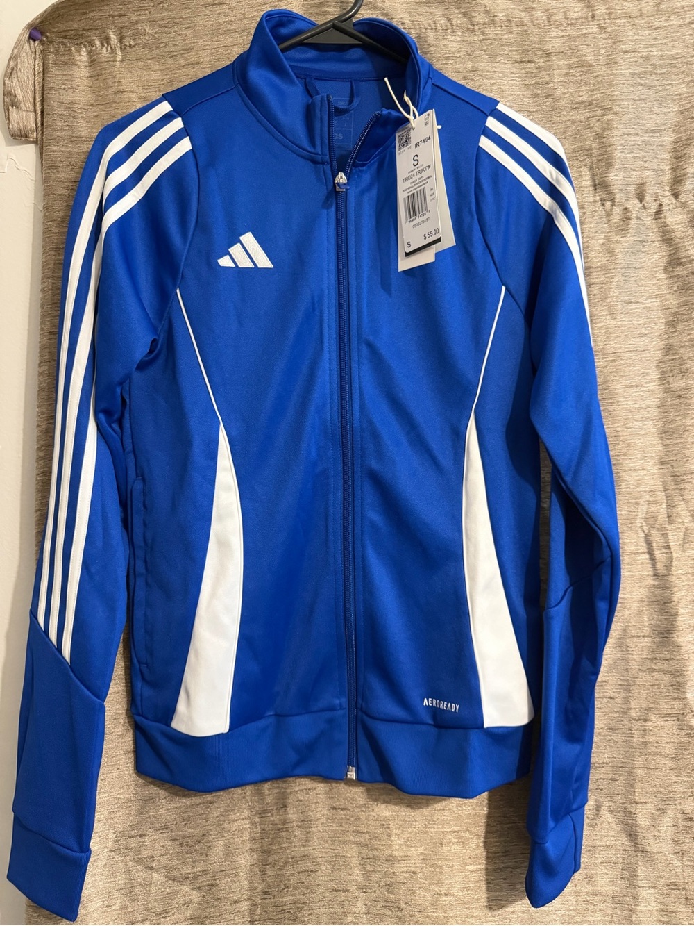 NWT Adidas womans Blue Track Jacket with White Accents